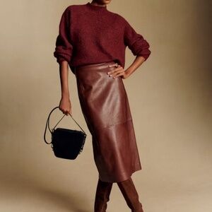 NWT Sezane Magalia Midi-length Skirt in Chestnut Brown Leather 38 - SOLD OUT!